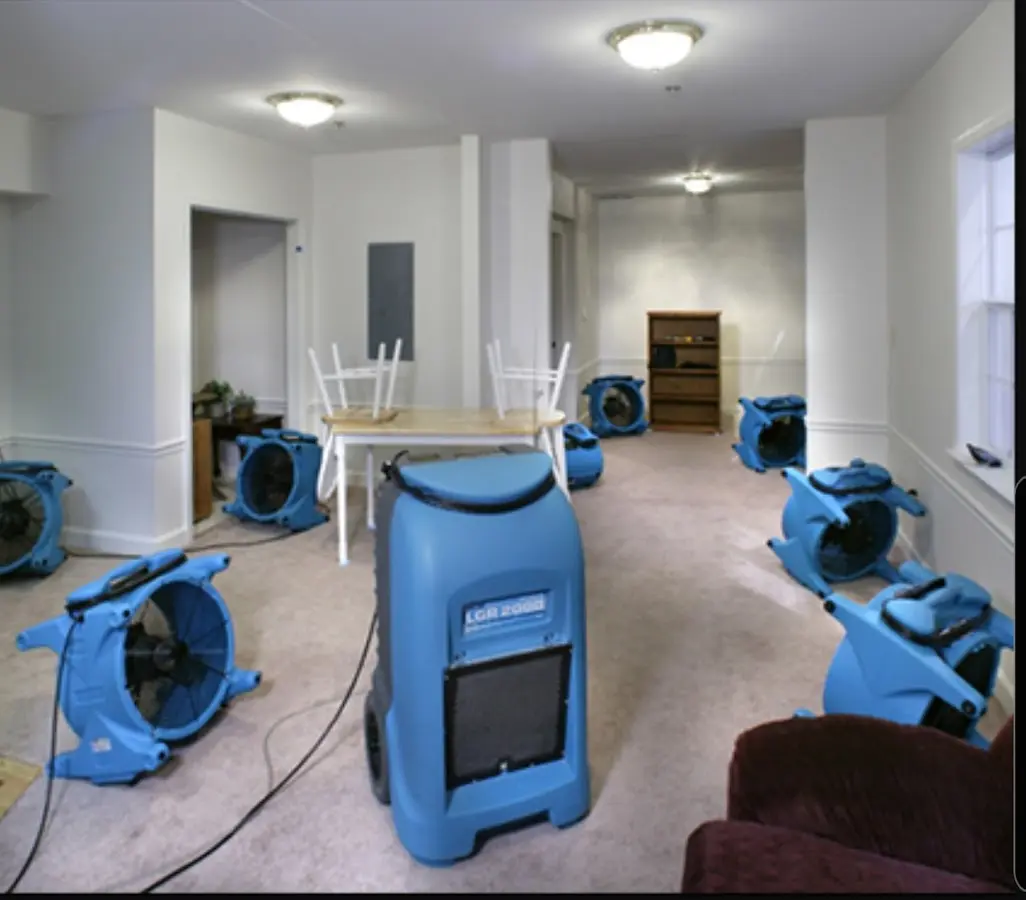 Air movers and dehumidifier setup for Water Extraction & Removal in Bridgeport